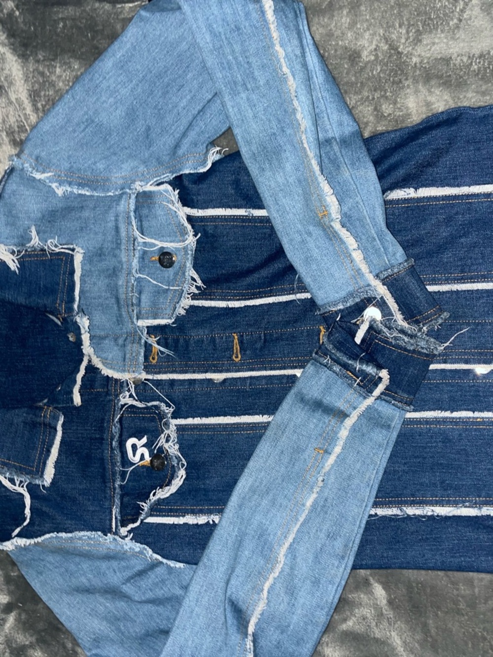Distressed Two-Tone Blue Denim Jacket